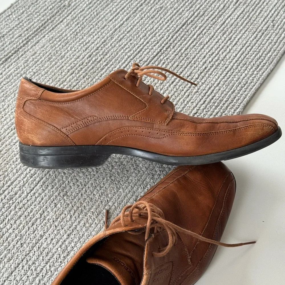 Rockport Cognac Brown Genuine Leather Tie Oxfords Dress Shoes Size 11